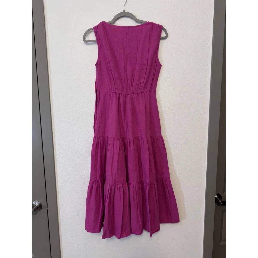 Sundance Magenta Pink Cotton Tiered V-Neck Sleeveless Midi Dress‎ Womens XS r3